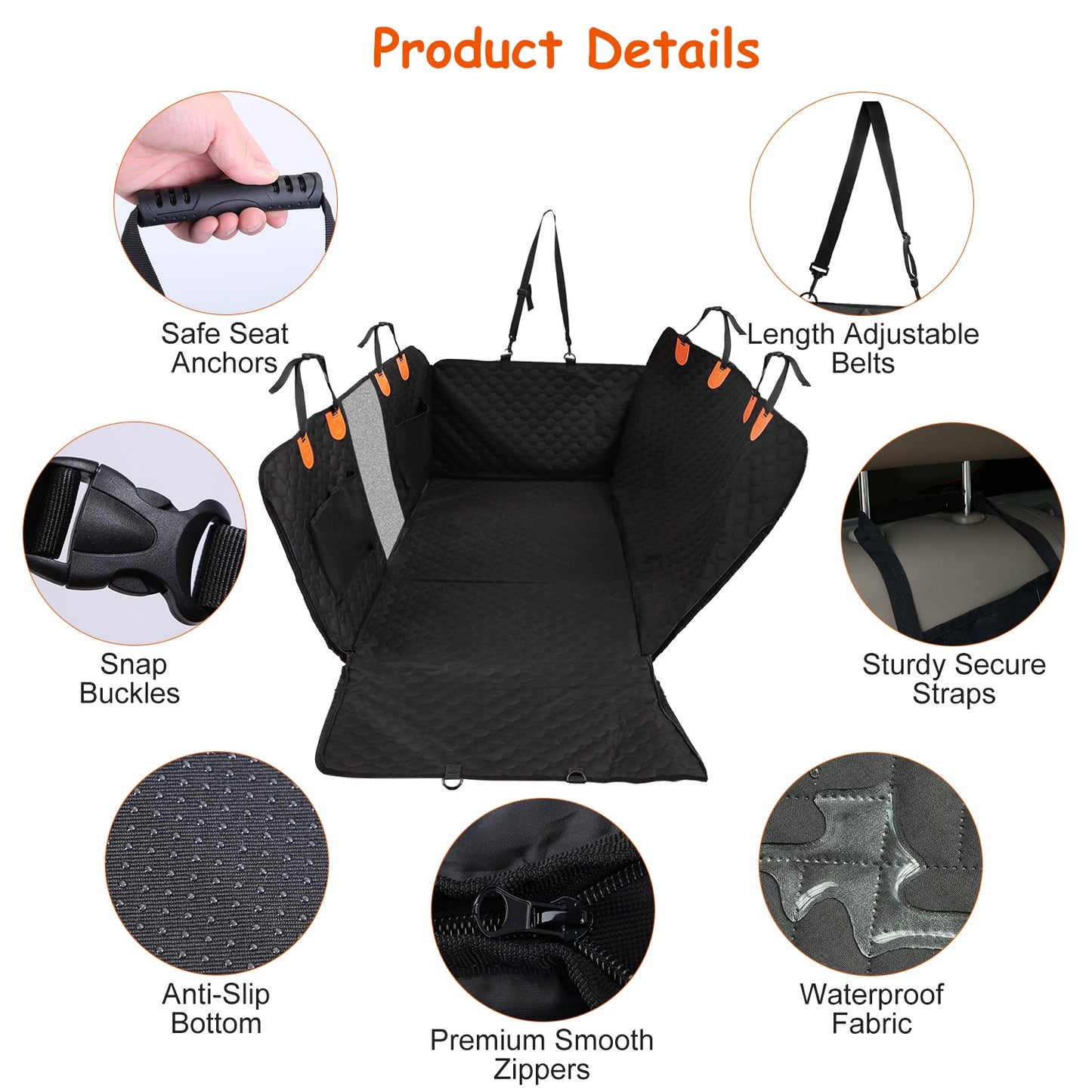 Dog Car Back Seat Cover with Mesh Window & Storage Bags