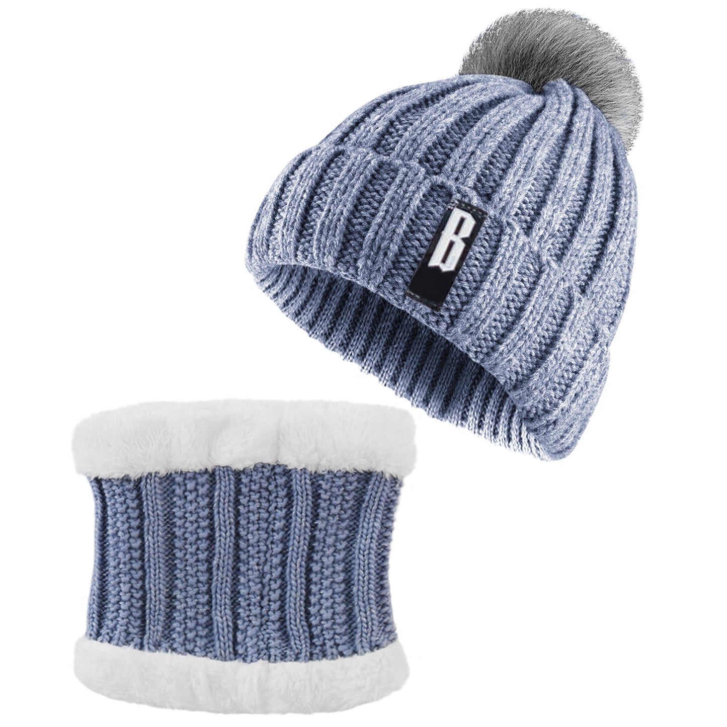 Beanie Hat and Scarf Set - Fleece Lined Winter Knit