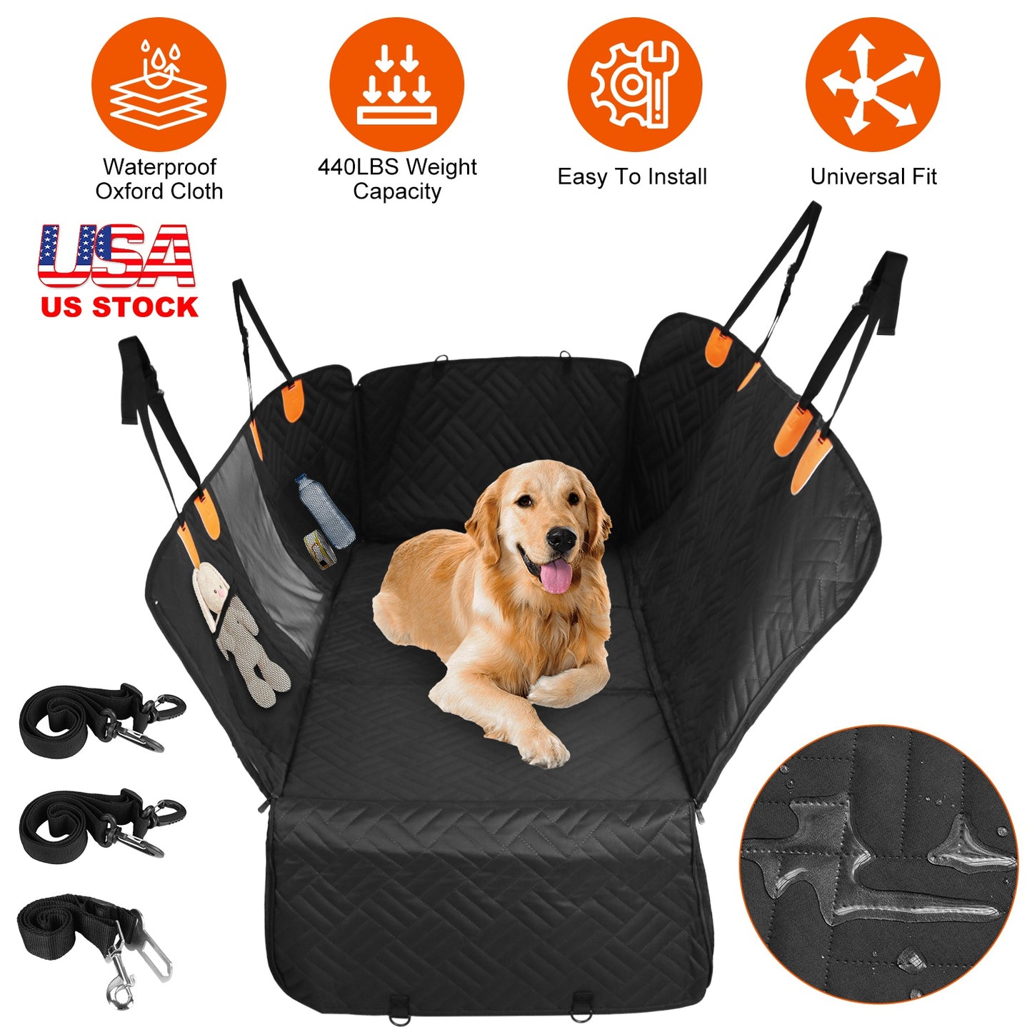 Waterproof Dog Car Seat Cover for Back Seat - Hammock Style