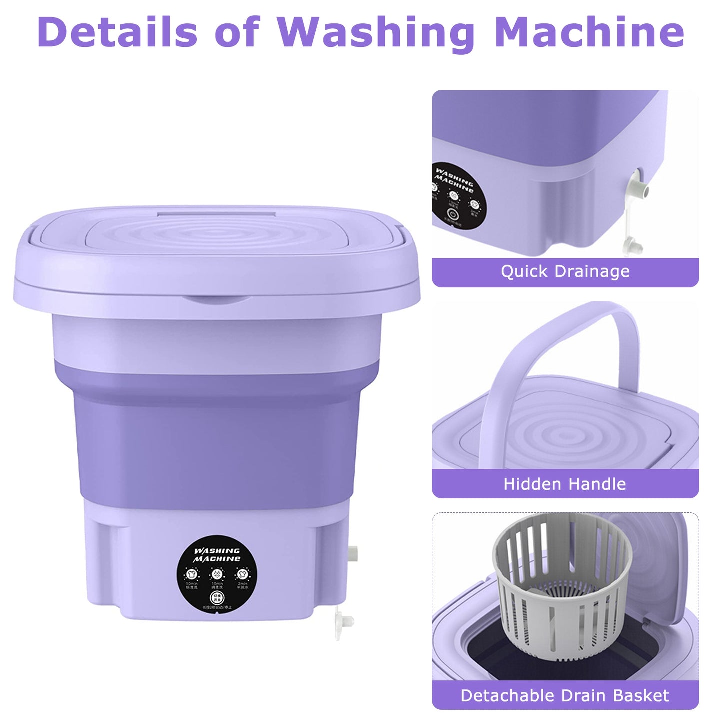 Portable Foldable Washing Machine 8L with 3 Wash Modes