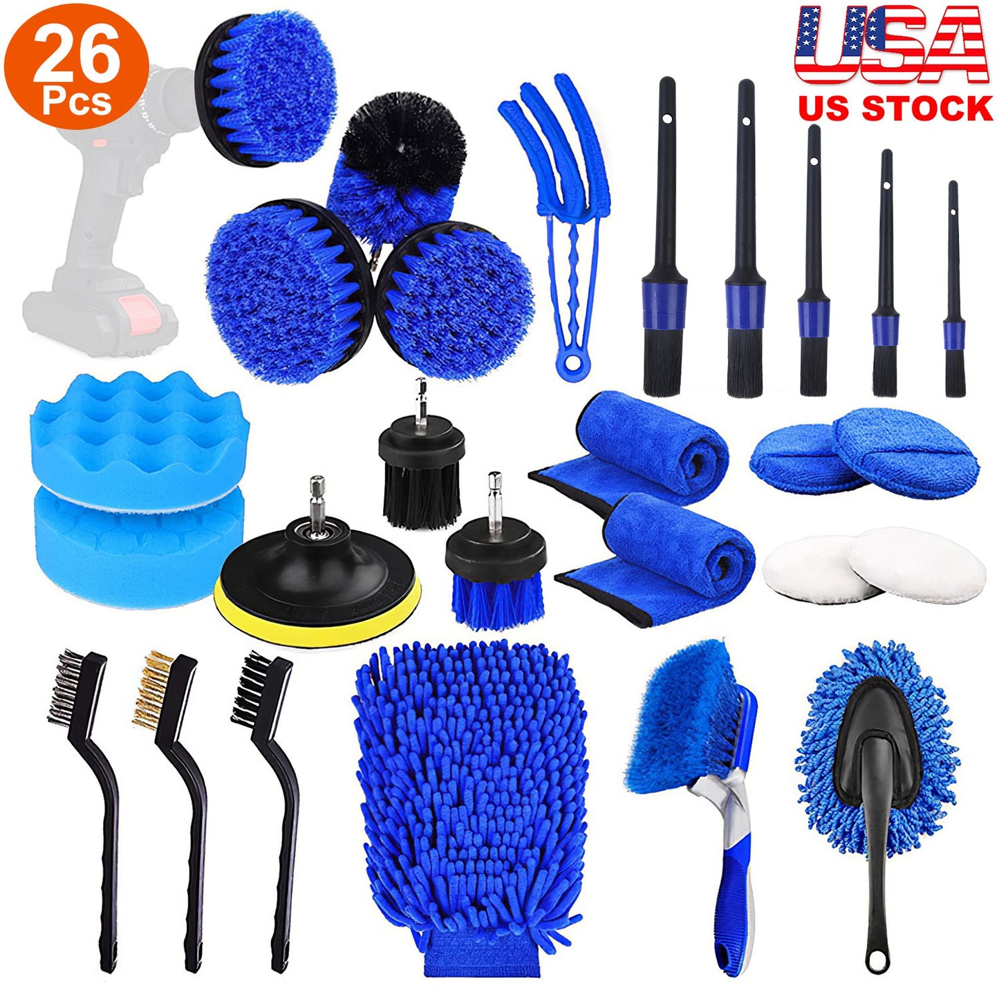 Car Detailing Brush Kit - 26 Piece Complete Cleaning Set