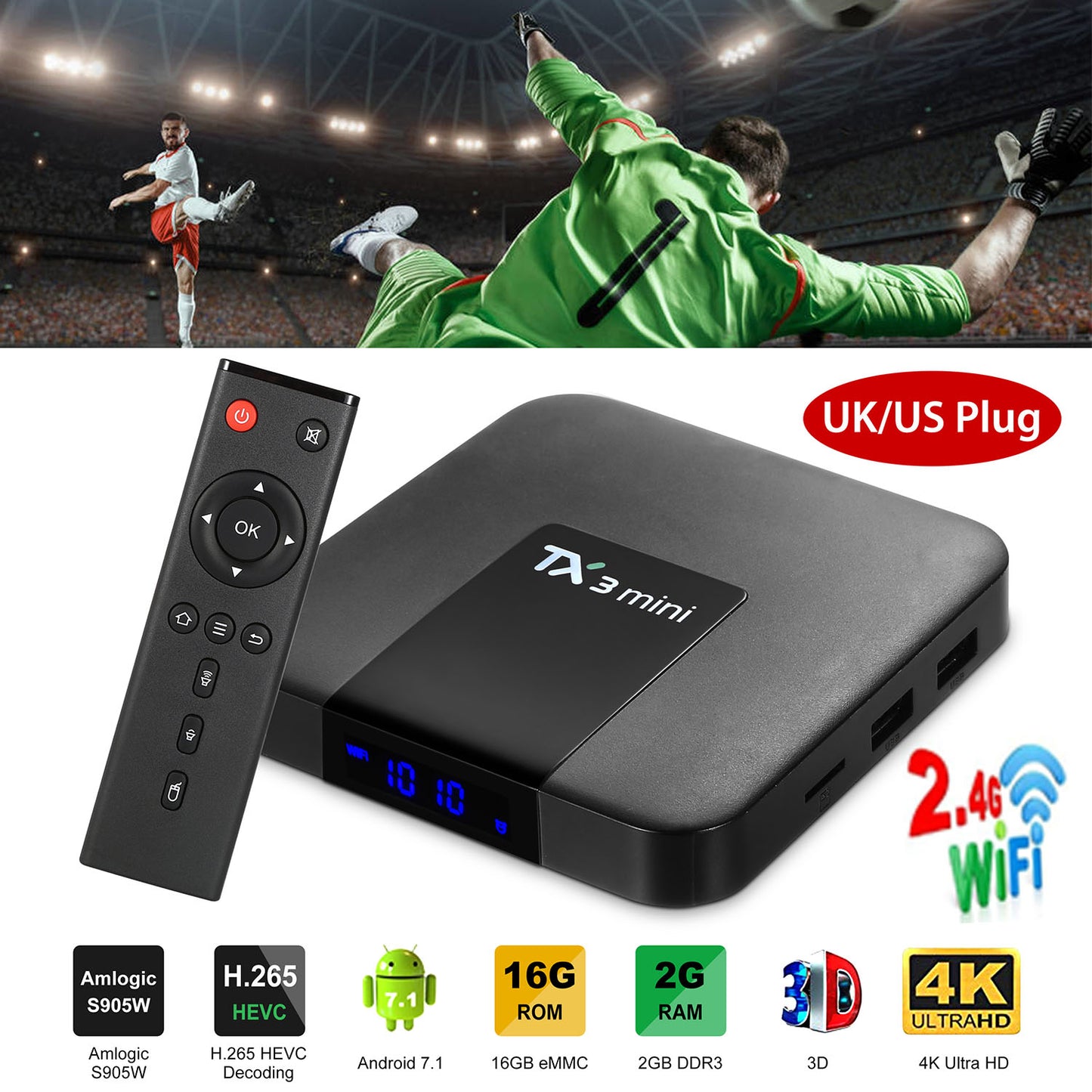 Android TV Box 4K Streaming Media Player with 2GB RAM