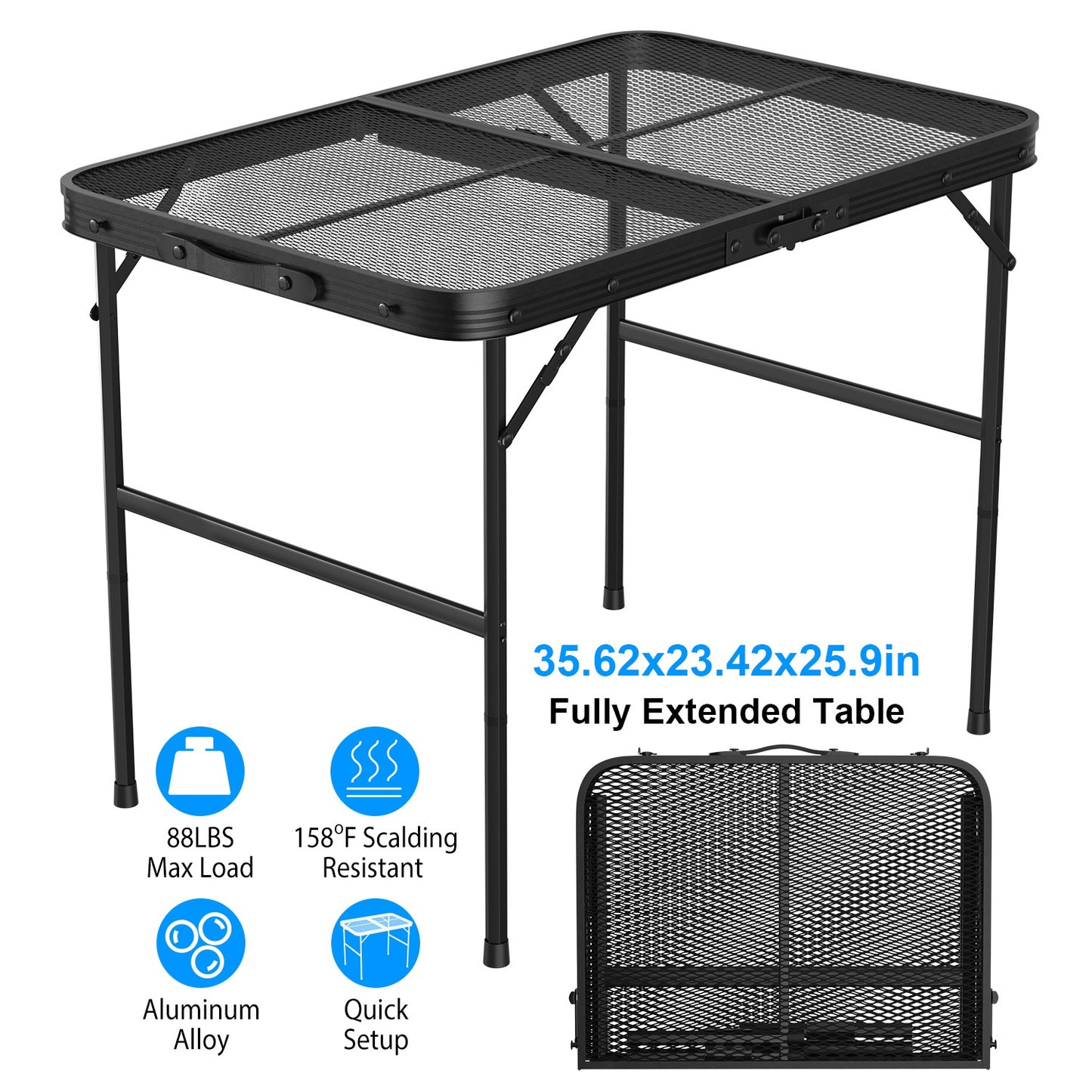 Foldable Camping Table with Adjustable Height & 88lb Capacity