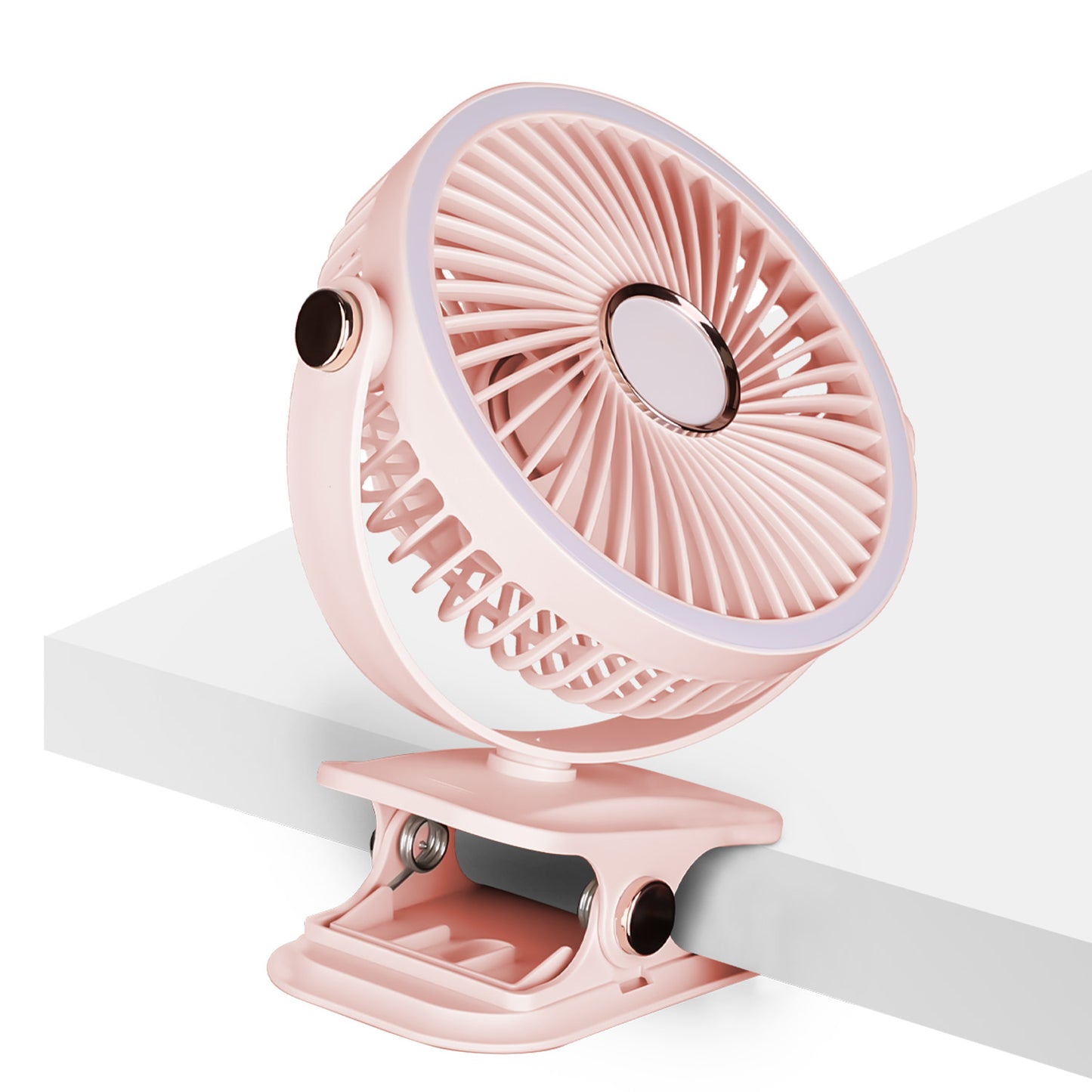 Clip-On Fan with 5 Speeds, LED Light & 720° Rotation