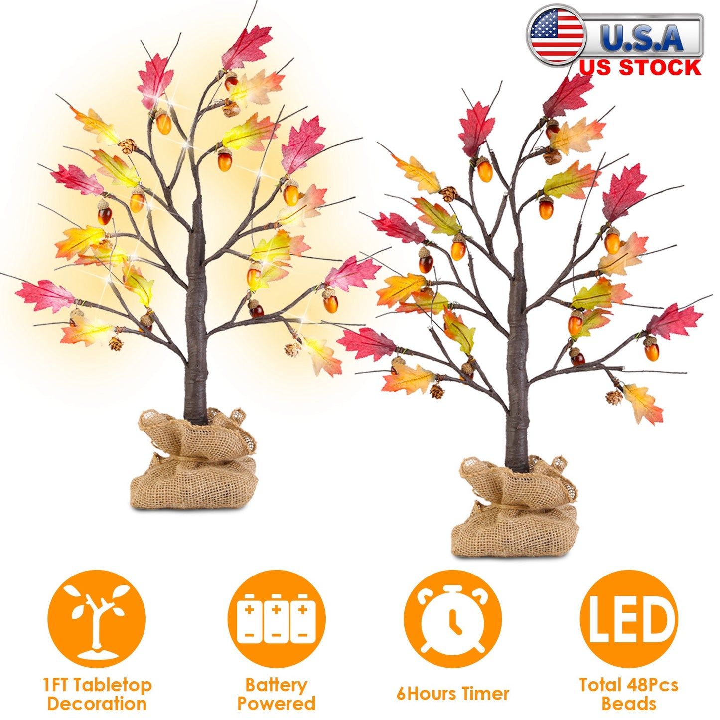 Lighted Maple Tree with 24 LED Beads & Timer (2-Pack)