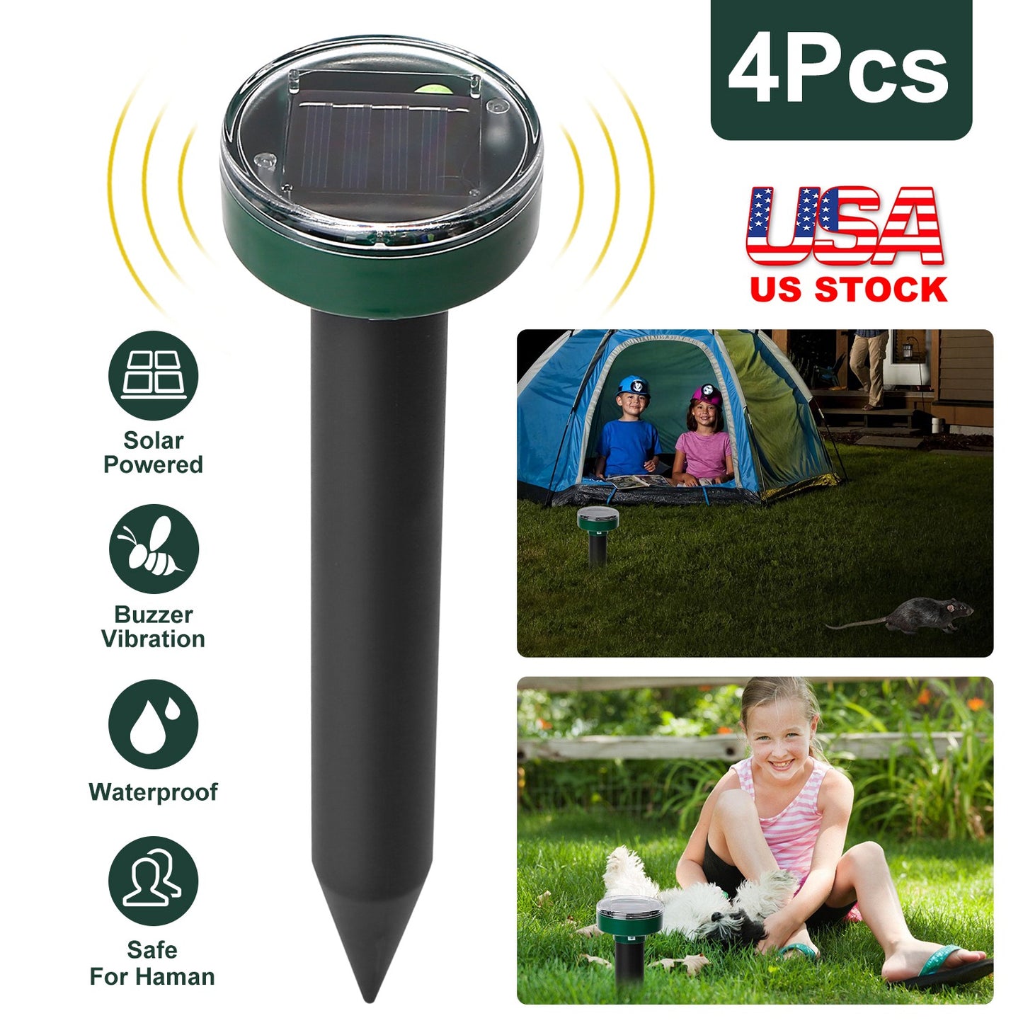 Solar Mole Repeller Stakes - 4 Pack Sonic Gopher Deterrent
