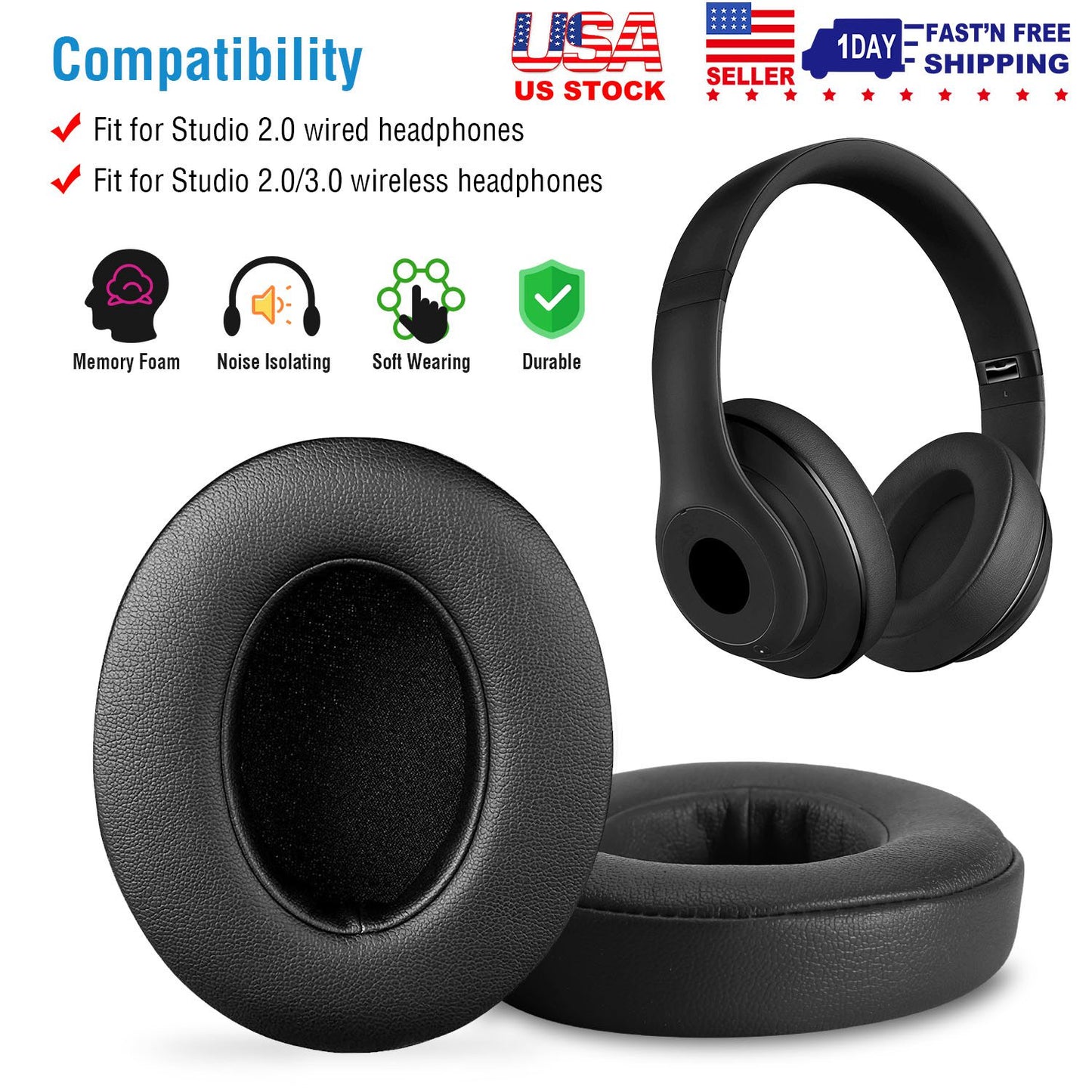 Replacement Ear Pads for Beats Studio 2.0/3.0 Headphones