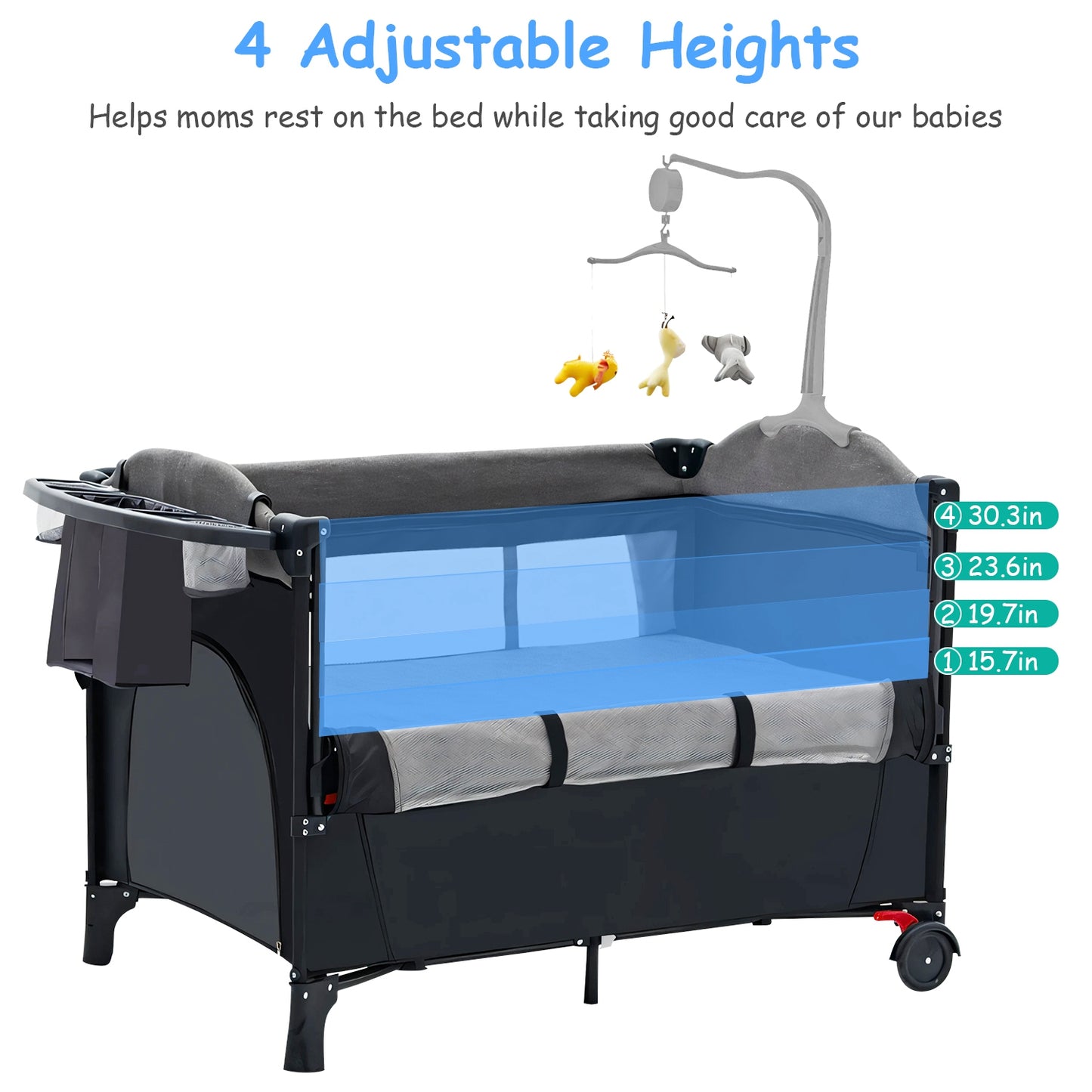 6-in-1 Foldable Baby Crib with Changing Table & Activity Center