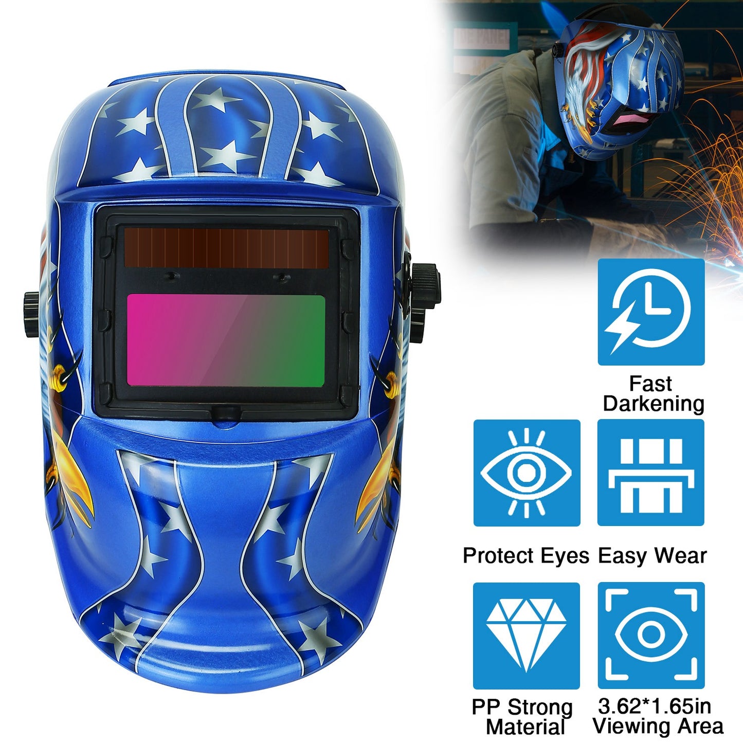 Auto Darkening Welding Helmet Solar Powered Shade 9-13