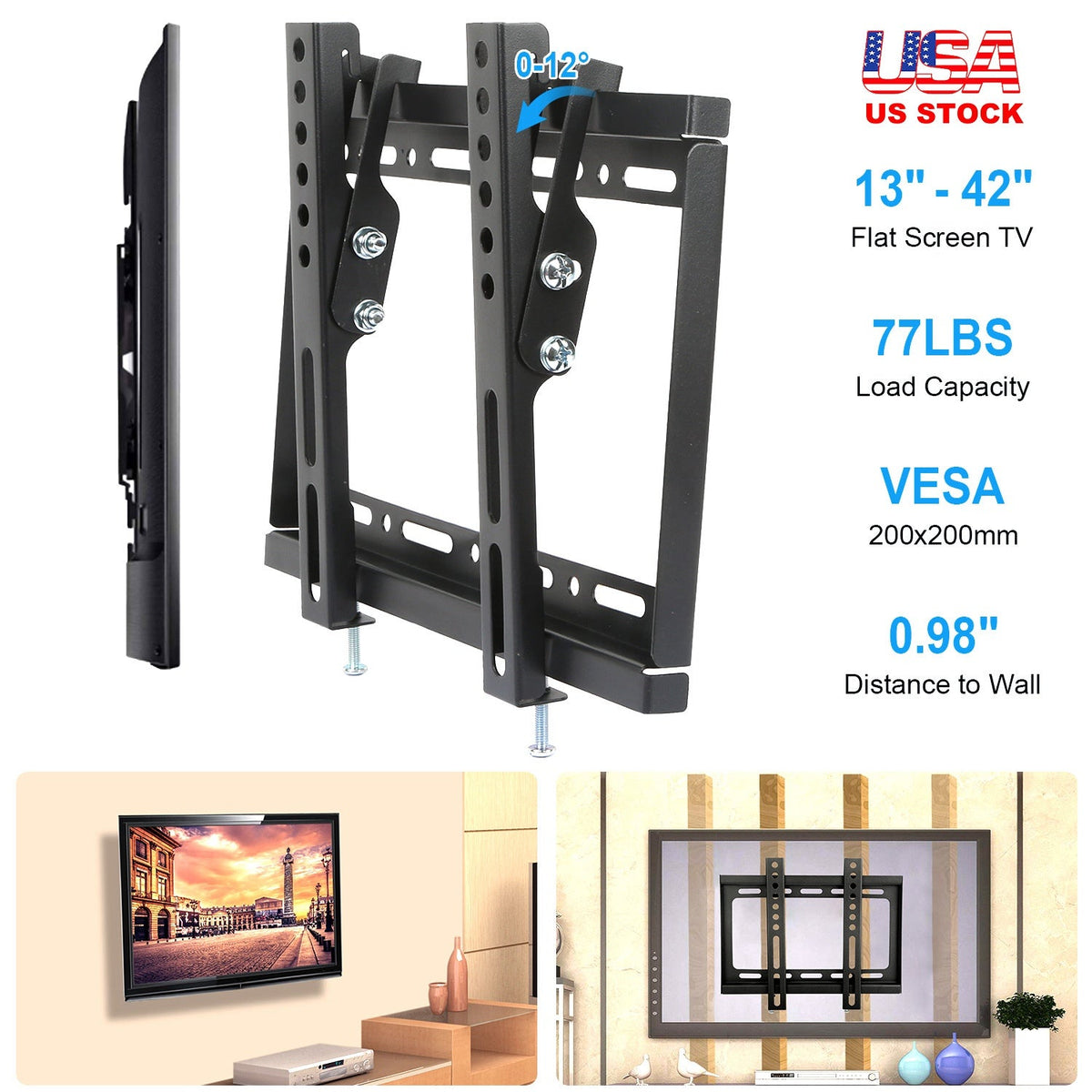 TV Wall Mount Bracket Tilt for 13"-42" LED/LCD/PLASMA Flat TV VESA 200x200mm