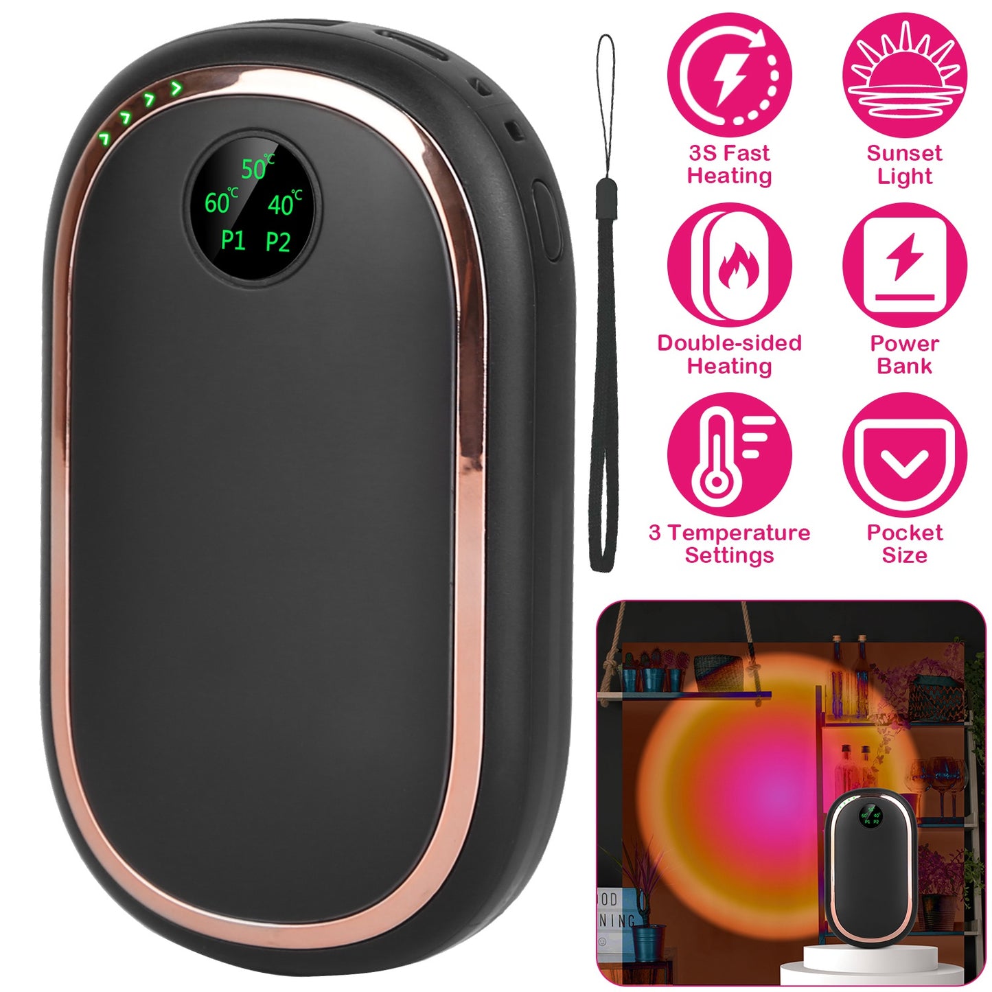 Rechargeable Hand Warmer with Power Bank & Digital Display