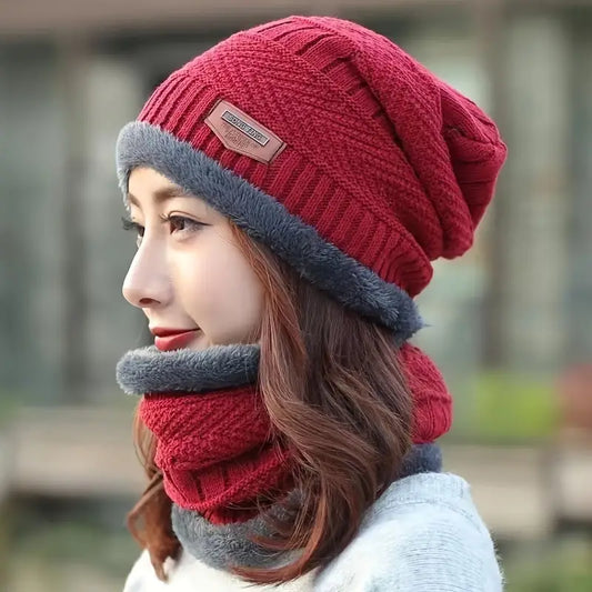 Unisex Winter Warm Knitted Beanie Scarf Gloves Set