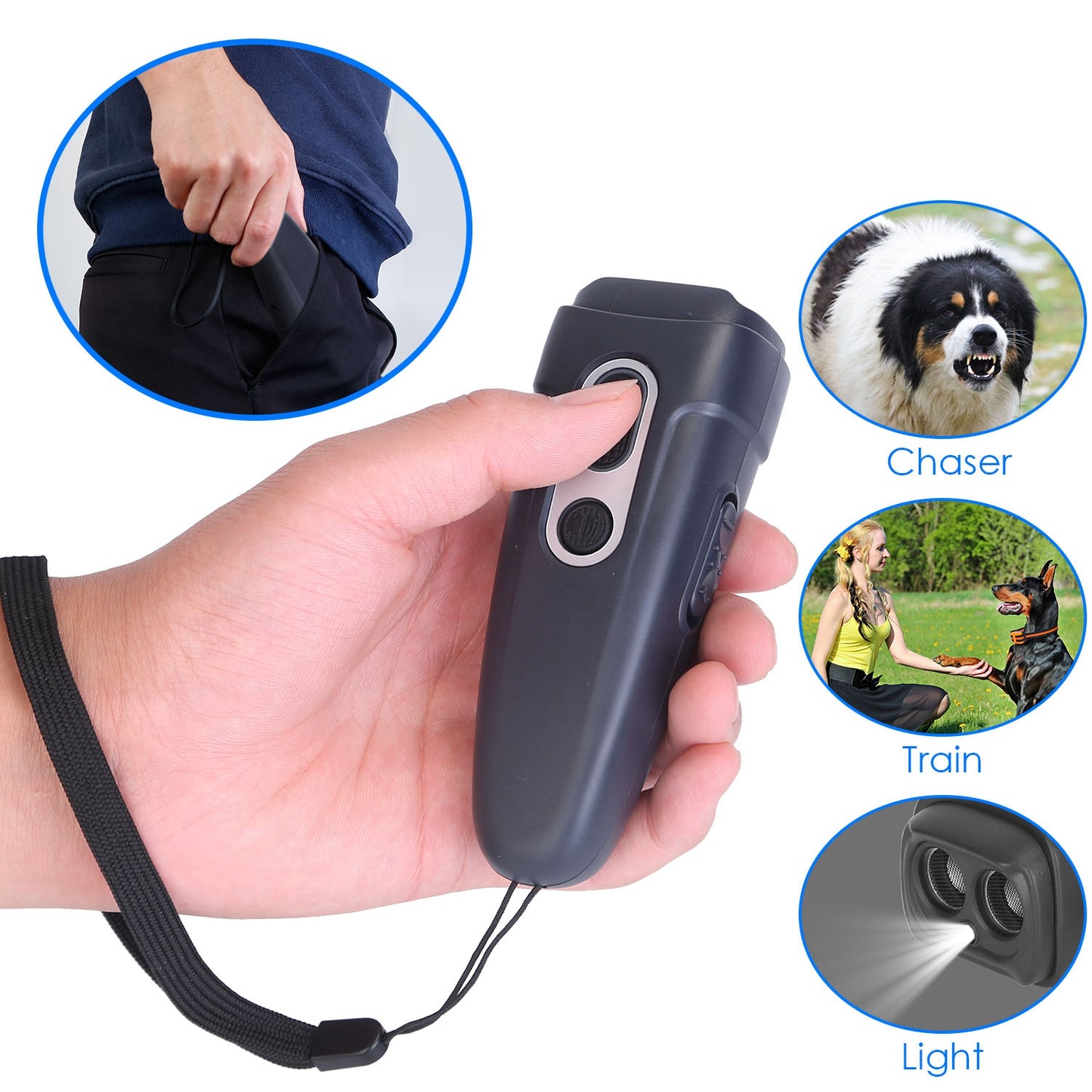 Ultrasonic Dog Barking Deterrent with LED Flashlight