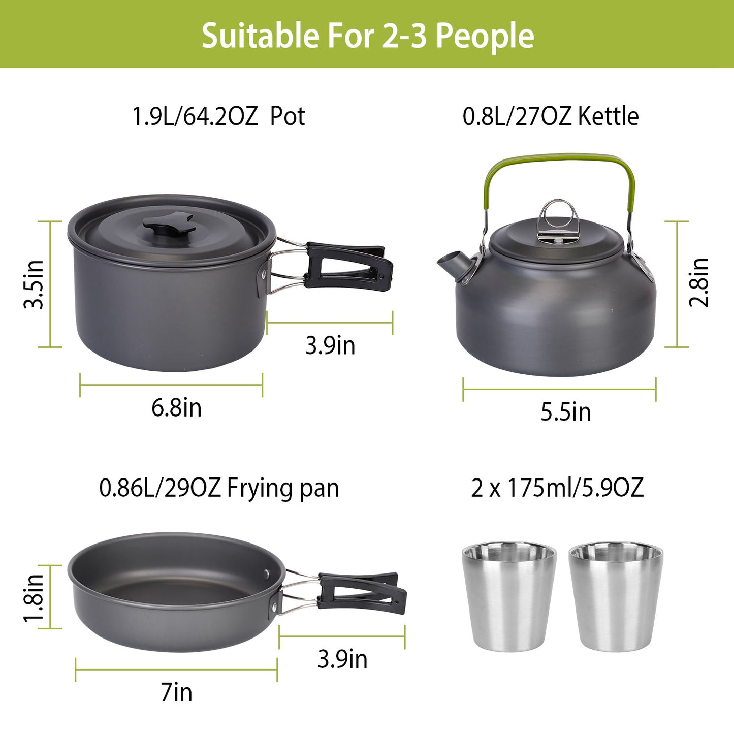Camping Cookware Set 12-Piece with Pot, Pan & Kettle