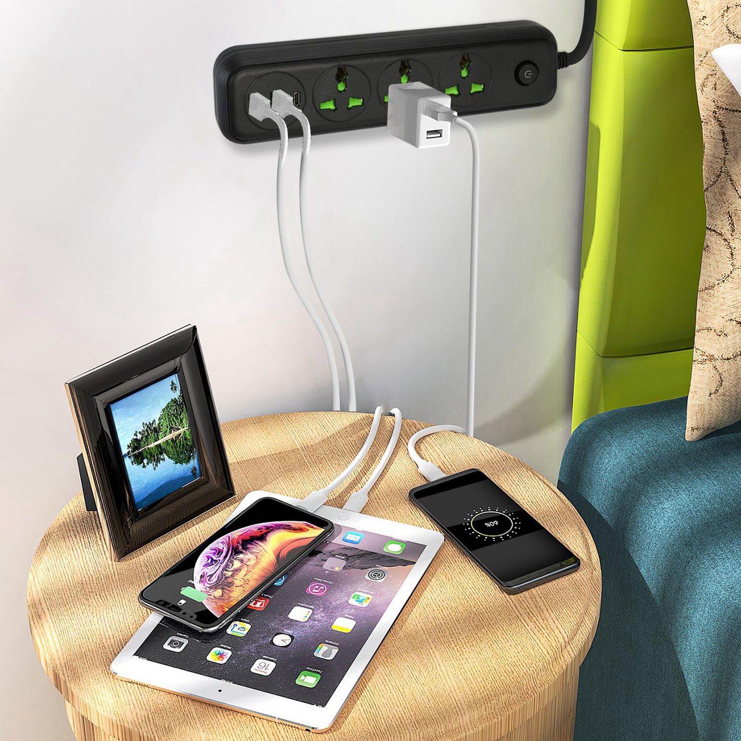 Power Strip with 5.9ft Extension Cord, 3 AC Outlets & USB Ports