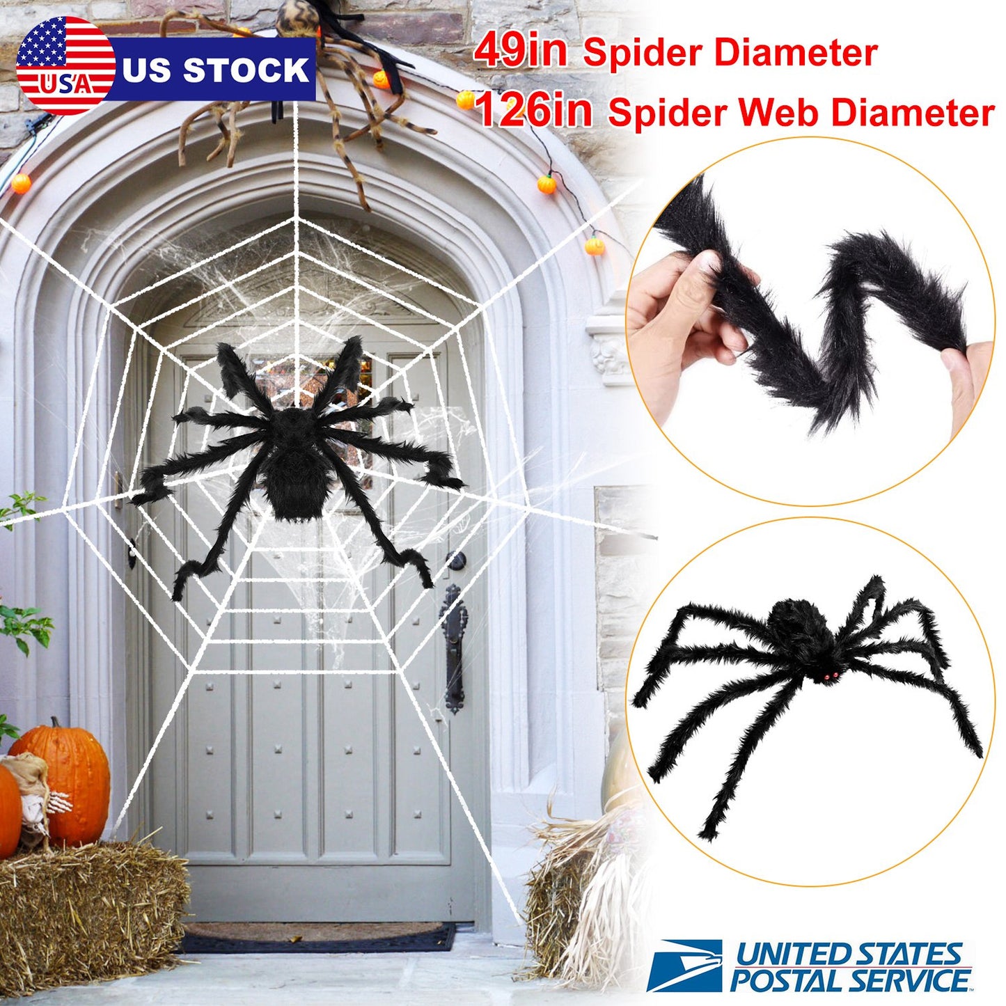Giant Halloween Spider Decoration with 126" Web - 49 Inch