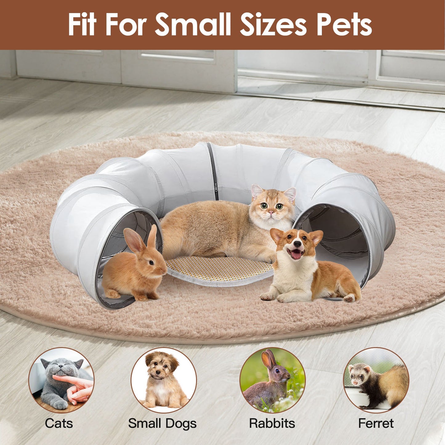 Cat Tunnel Bed with Interactive Balls & Cooling Mat