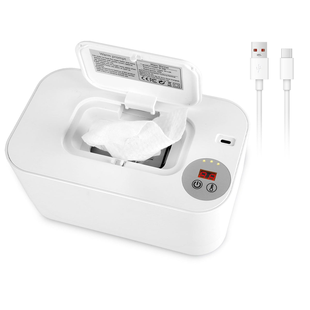 Baby Wipe Warmer With 3 Temperature Settings Type-C Powered Baby Wet Wipes Dispenser With Night Light Large Capacity Diaper Wipe Warmer For Baby