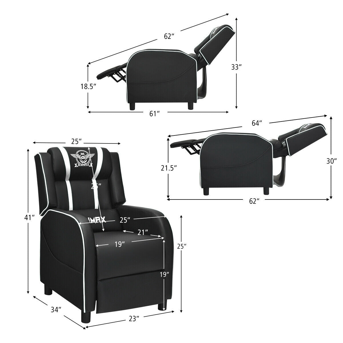 Gaming Recliner Chair with Massage and Footrest