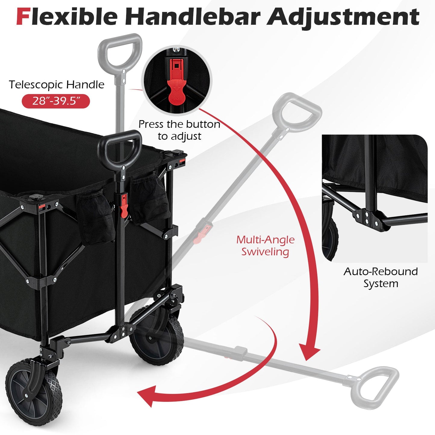 38 Inch 400 LBS Heavy-Duty Collapsible Wagon Cart with Adjustable Handle for Camping Garden-Black
