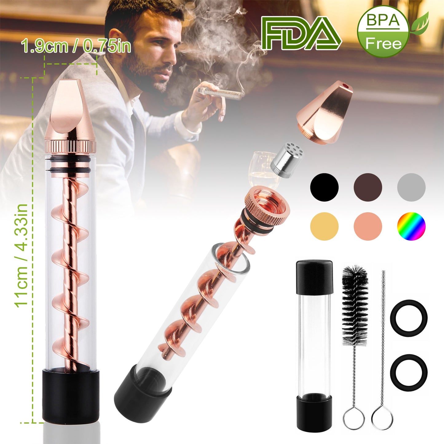 Twisty Glass Blunt Pipe with Grinder and Cleaning Kit
