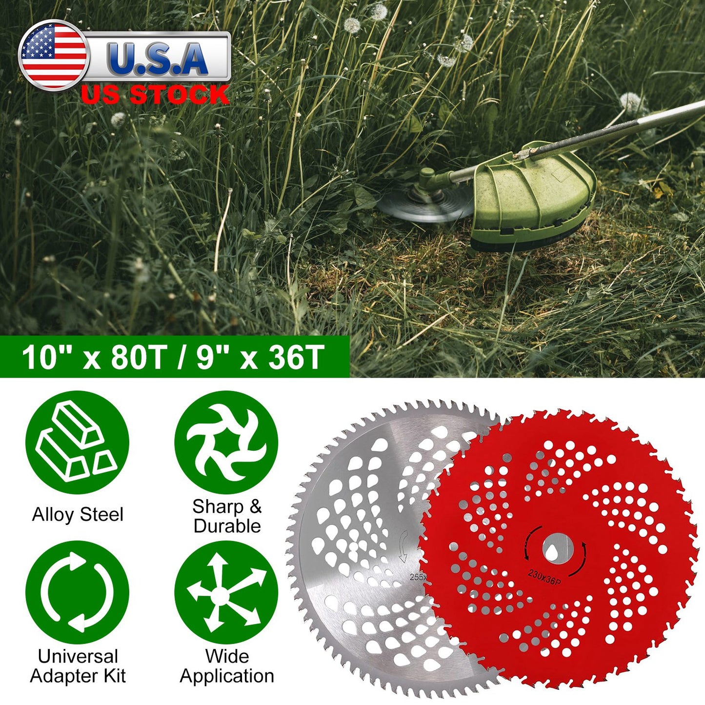 Carbide Tip Brush Cutter Blades 10" & 9" with Universal Adapter