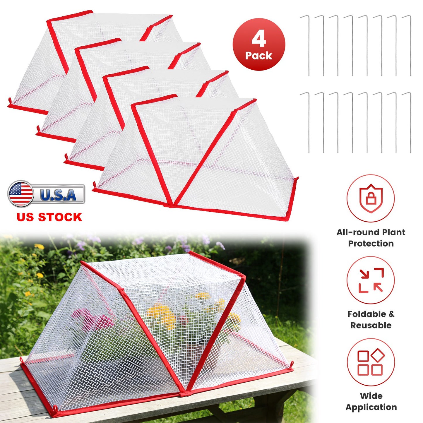 Garden Row Cover Tunnel with Ground Stakes - 4 Pack