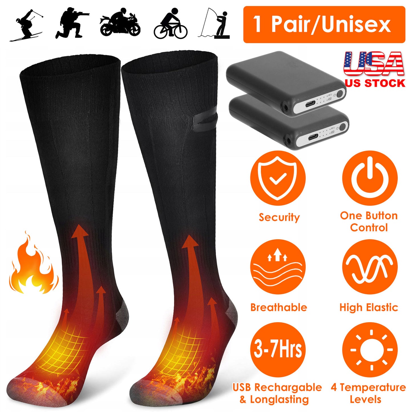 Rechargeable Heated Socks with 4 Temperature Levels