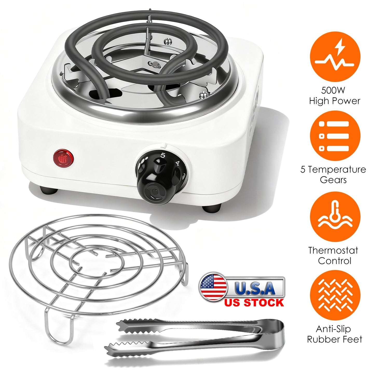 Electric Charcoal Burner 500W with 5 Temperature Settings