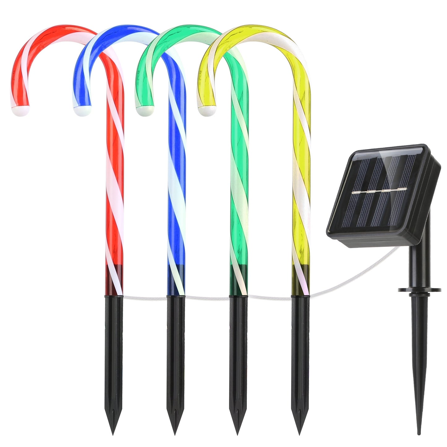 Solar Candy Cane Pathway Lights - 4 Pack with 8 Light Modes