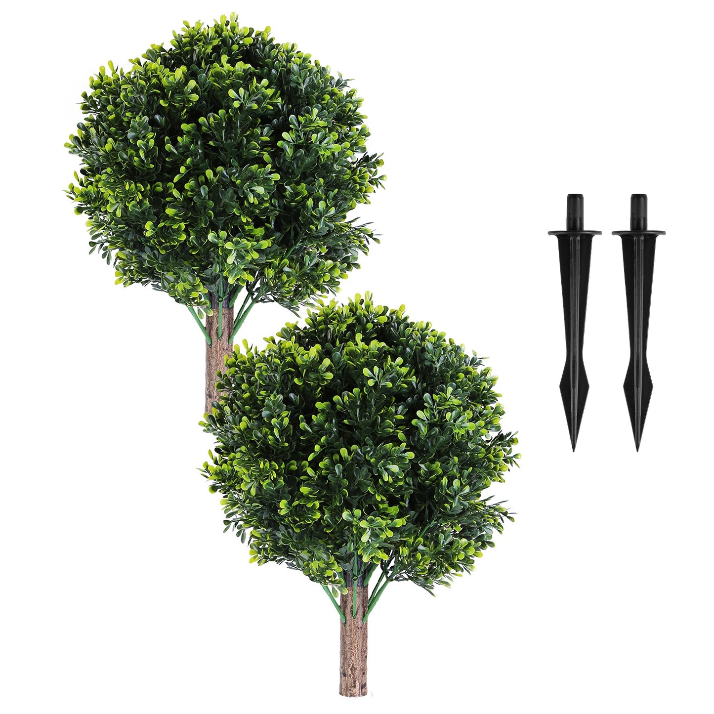 Artificial Boxwood Ball Topiary Tree with Ground Spike - 2 Pack