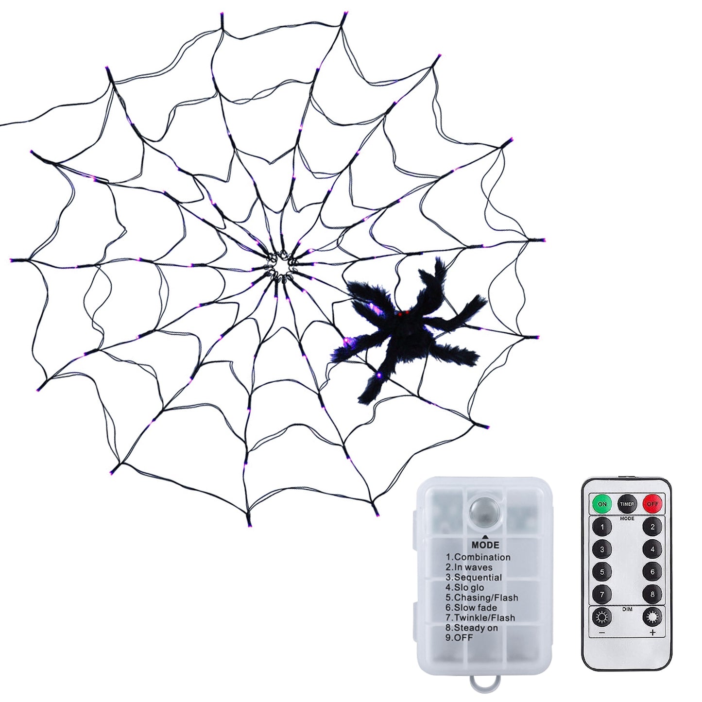 Spider Web Light with Hairy Spider - 70 LED Halloween Decoration