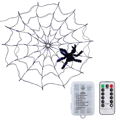 Spider Web Light with Hairy Spider - 70 LED Halloween Decoration