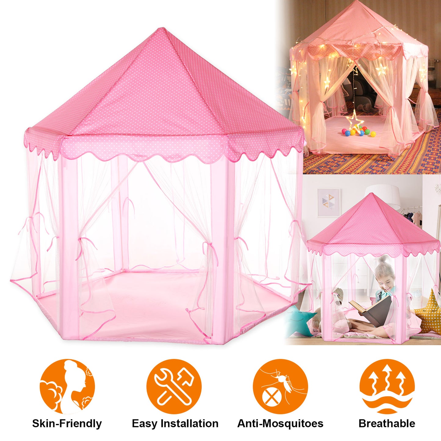 Princess Castle Play Tent for Girls with Carry Case
