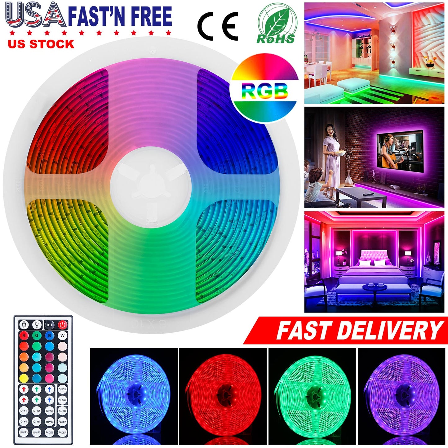 RGB LED Strip Lights 16.4FT with Remote Control