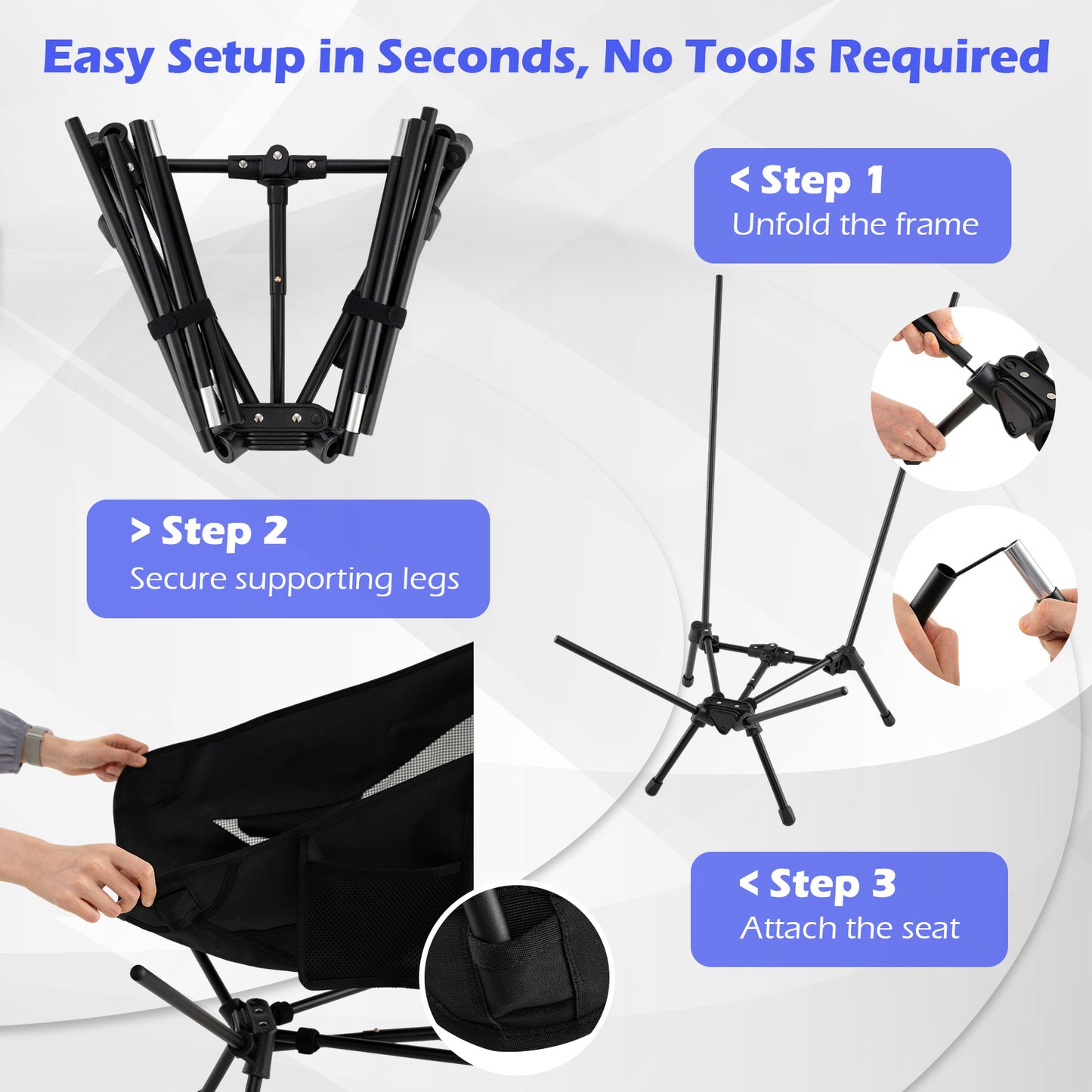 High Back Portable Camping Chair with Pillow and Carry Bag