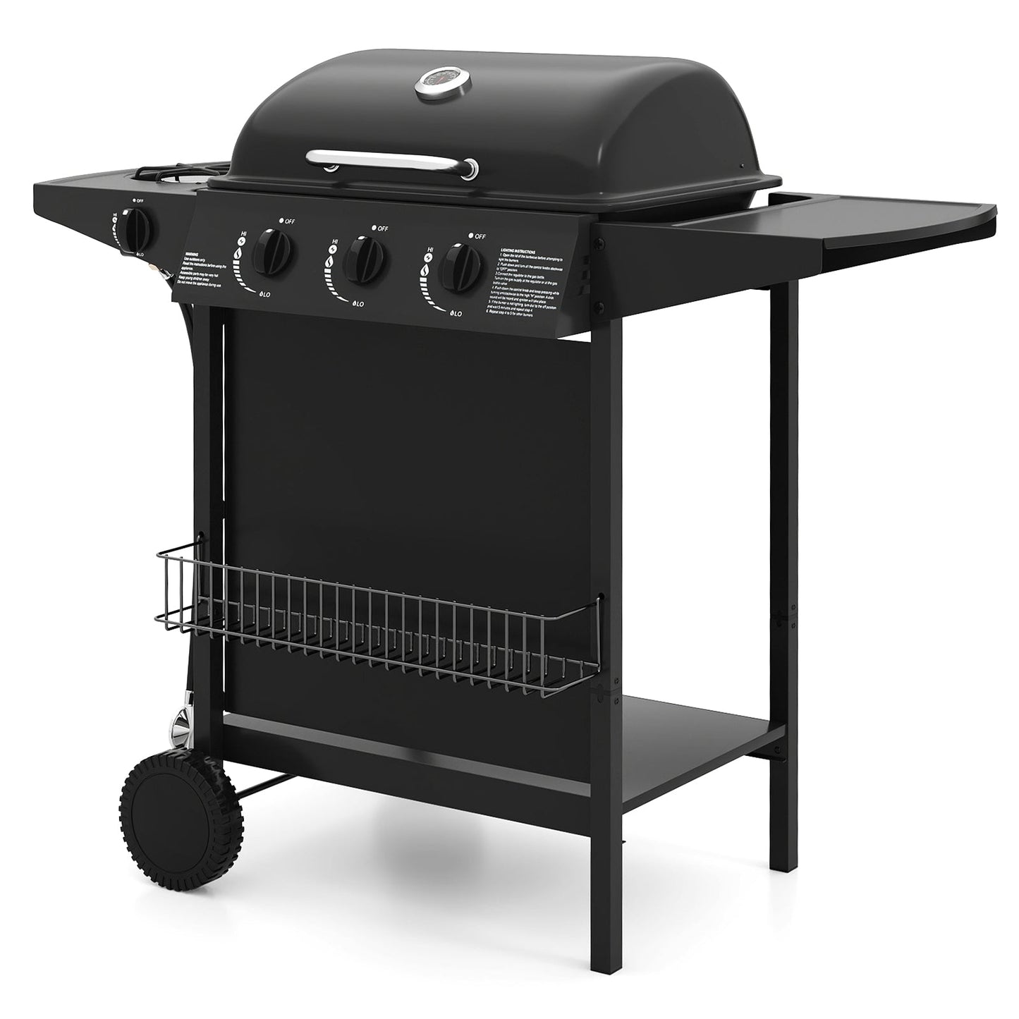 39 000 BTU Outdoor Burner Propane Gas Grill on Wheels-Black