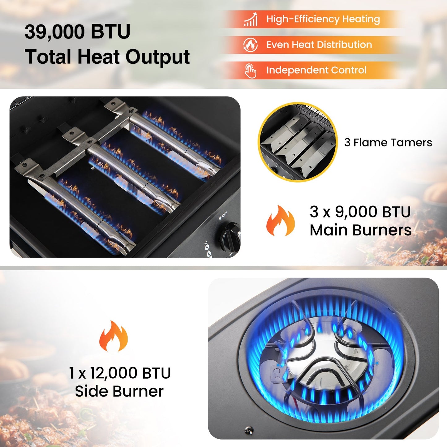 39 000 BTU Outdoor Burner Propane Gas Grill on Wheels-Black