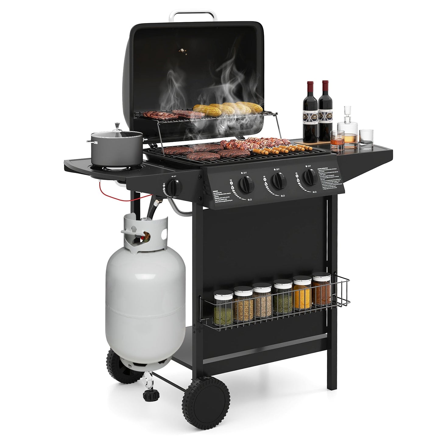 39 000 BTU Outdoor Burner Propane Gas Grill on Wheels-Black