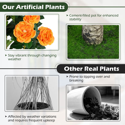 Artificial Camellia Tree 39.5" with Cement Pot