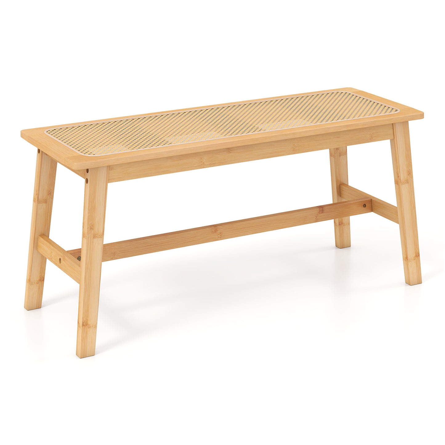 Bamboo Dining Bench with Handwoven Rattan Seat 39.5 Inch