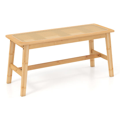 Bamboo Dining Bench with Handwoven Rattan Seat 39.5 Inch