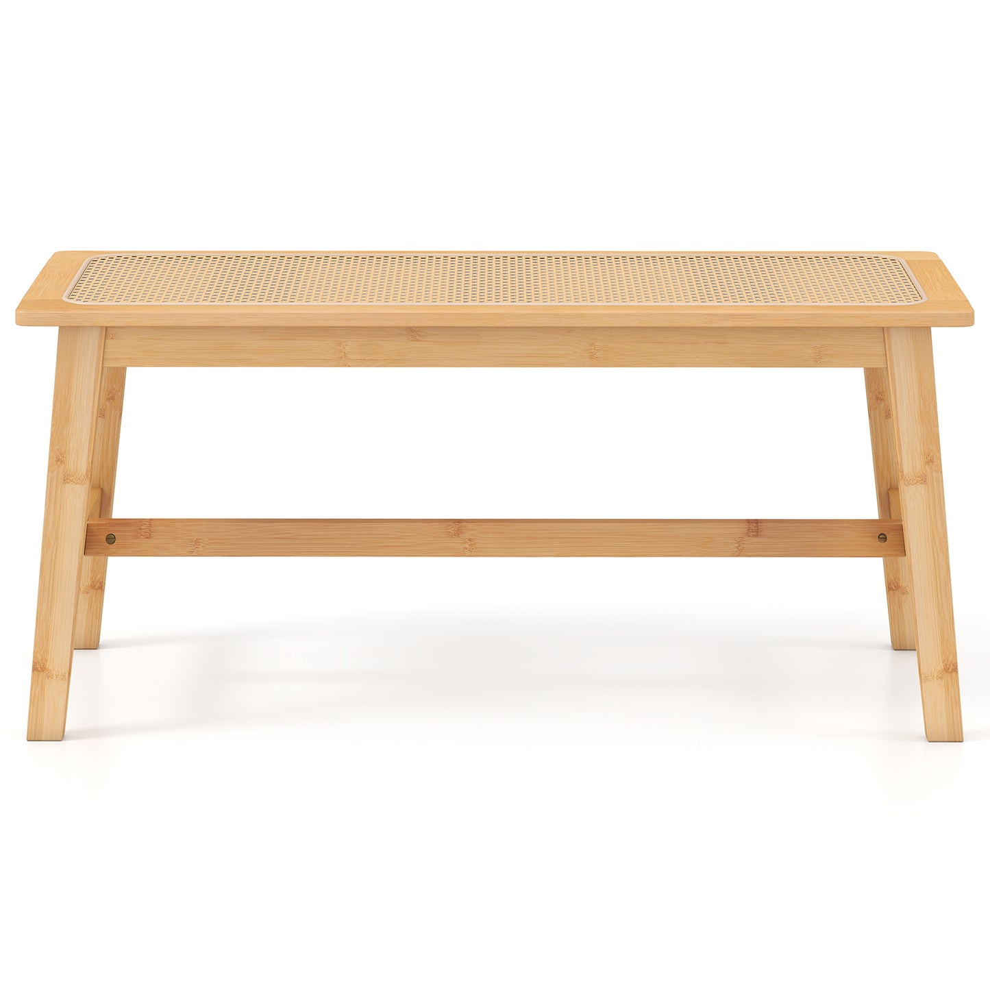 Bamboo Dining Bench with Handwoven Rattan Seat 39.5 Inch