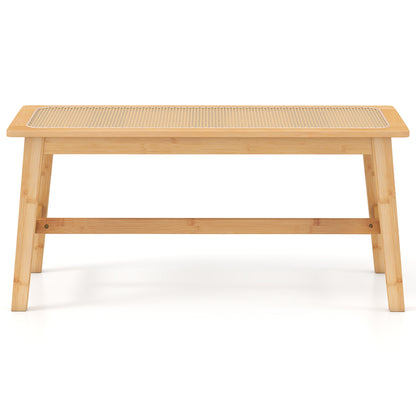 Bamboo Dining Bench with Handwoven Rattan Seat 39.5 Inch