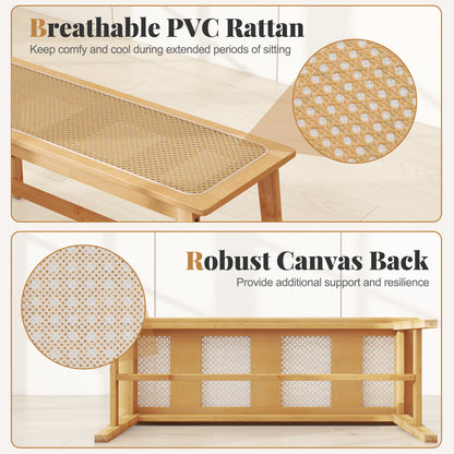 Bamboo Dining Bench with Handwoven Rattan Seat 39.5 Inch