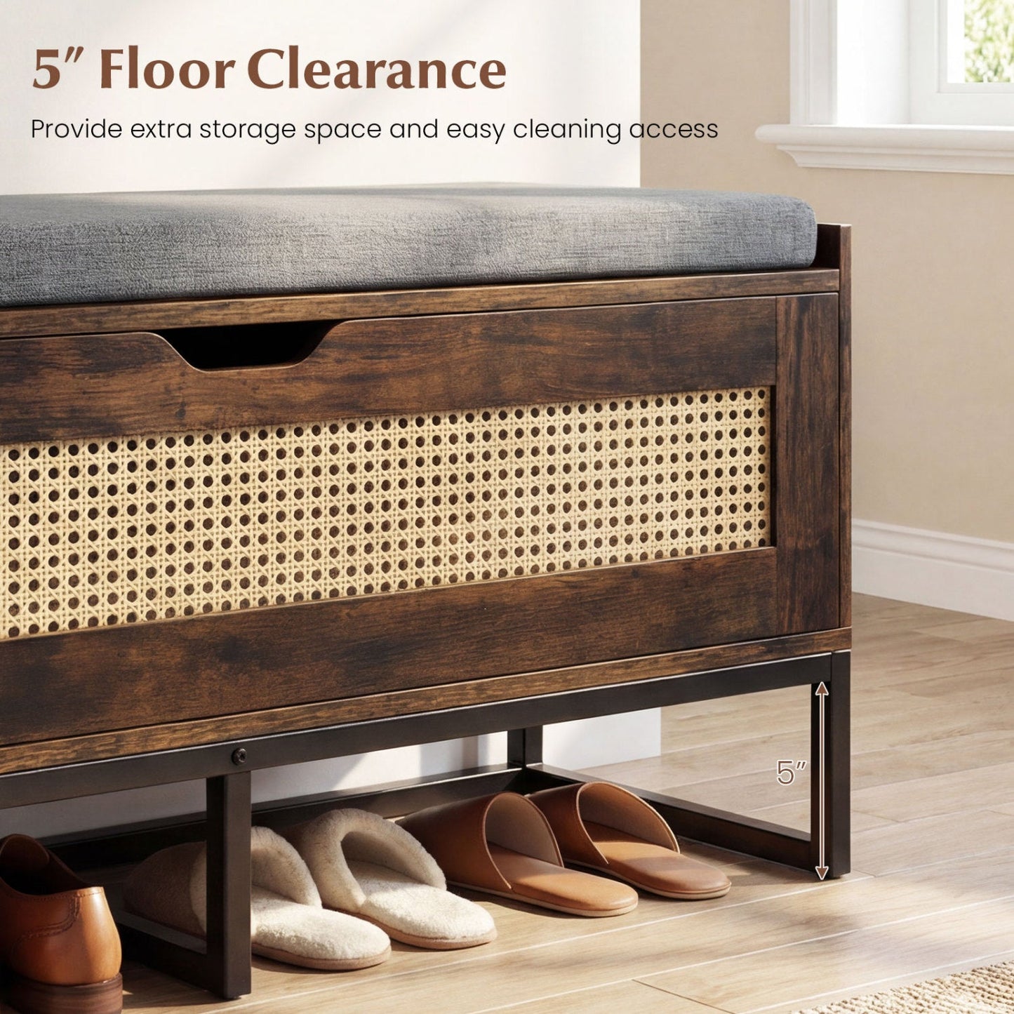 39.5" Rattan Storage Chest Wicker Shoe Bench with Padded Seat Flip-Top