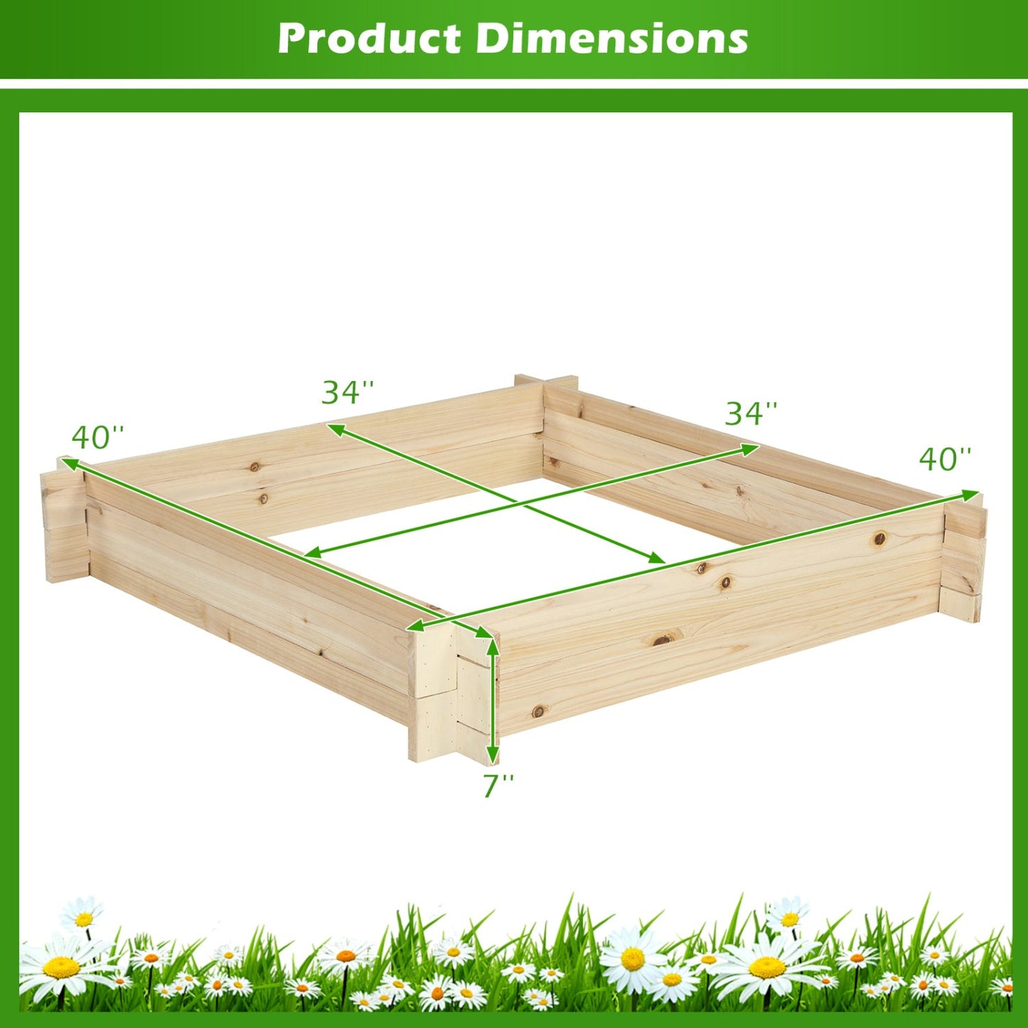 39.5" x 39.5" Square Wooden Raised Garden Bed