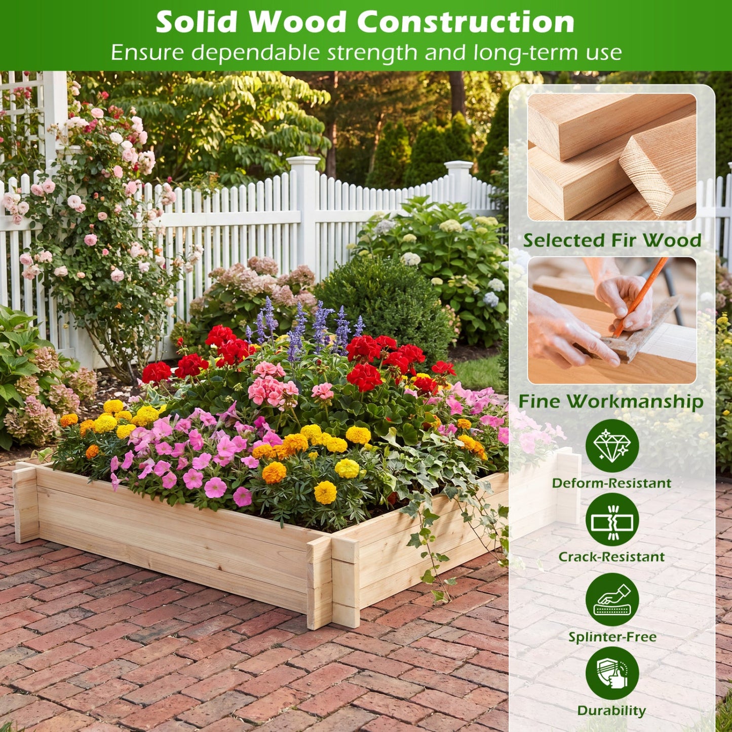39.5" x 39.5" Square Wooden Raised Garden Bed