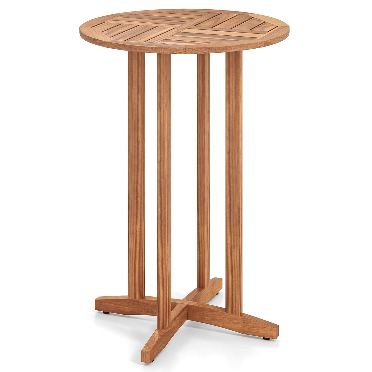 39 Inch Outdoor Acacia Wood Bar Table with Slatted Table Top