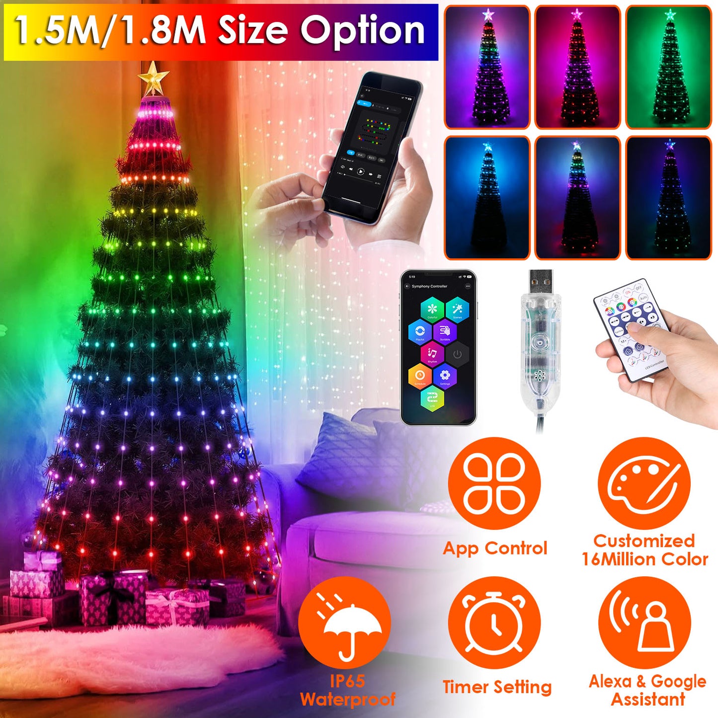 LED Christmas Tree Light 4.9FT with App & Remote Control